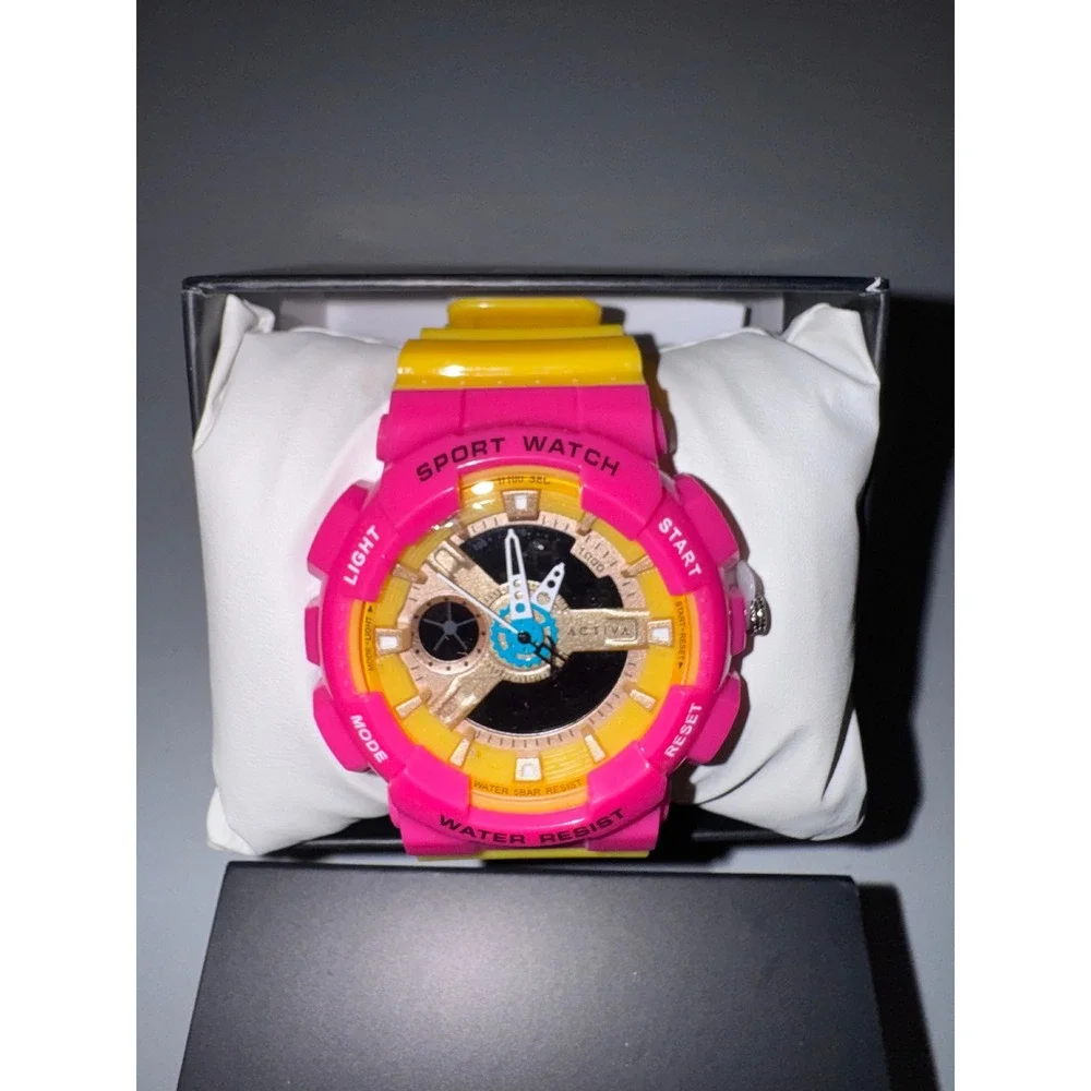 Activa Sport Watch Pink Yellow Gold Tone Analog Digital Water Resist 5BAR‎ New